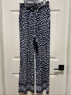 MICHAEL | Michael Kors | Navy/White | Printed | PullOn | Wide-Leg |Pants |Size S